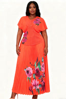 Elegance Pleated Skirt Set 83025-Orange Multi