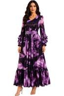For Her Printed Tiered Pleated Maxi Dress 83452-Purple
