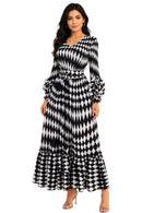 For Her Printed Tiered Pleated Maxi Dress 83452-White/Black