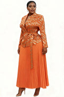 Pleated Skirt & Wrap Jacket Set 83009-Orange Multi