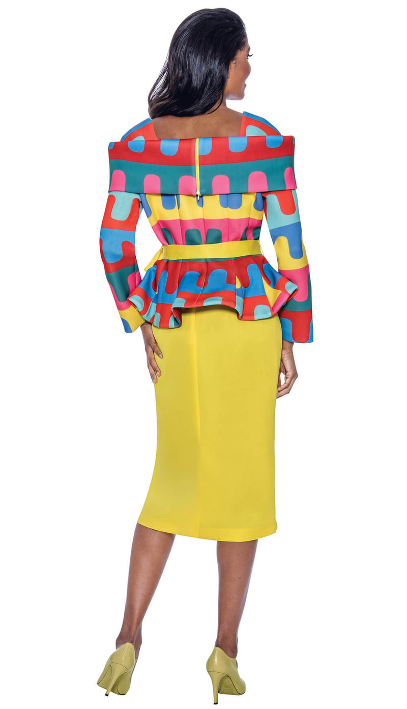 Stellar Looks Skirt Suit 1902C-Yellow/Multi