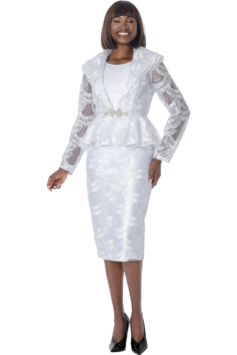 church dress suits ladies Terramina Women Suit 7360-White two piece first lady church suits