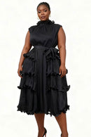 Petal Whisper Tiered Midi Dress 83020-Black