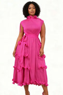 Petal Whisper Tiered Midi Dress 83020-Raspberry