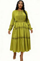 Lace Reverie Tiered Midi Dress 83023-Green