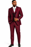 Vinci Men Suit SV2R-5C-Burgundy