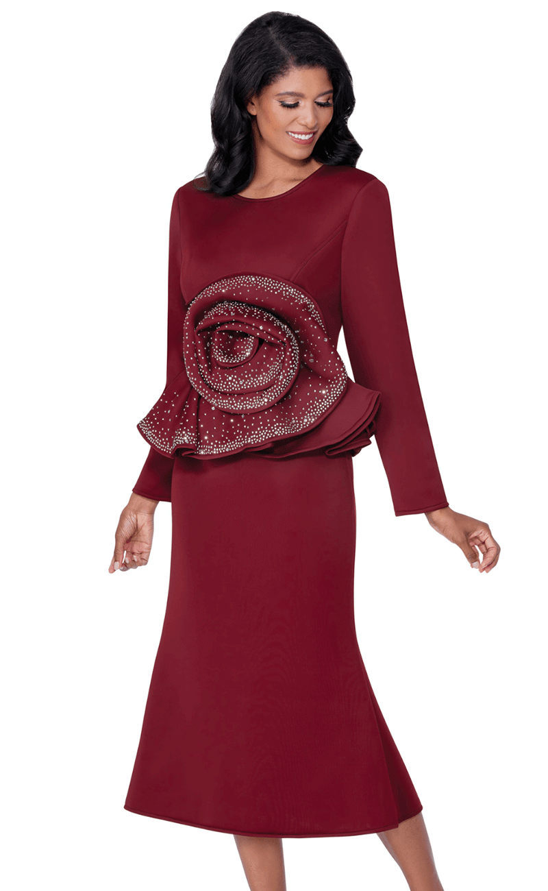 ladies church dress Sunday Best Women 3 Piece-soft Crepe Fabric -Silver/Black Standard Royal Blue Women Church Dress 600711C-Burgundy