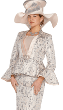 Champagne Italy Church Suit 5905-Metallic Silver/Off-White - Church Suits For Less