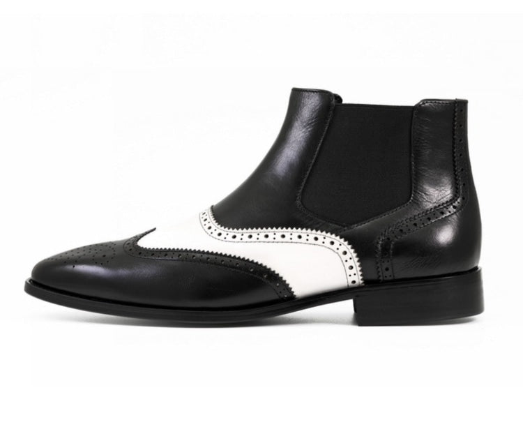 Men's Dress Boots-AG2632 Black & White