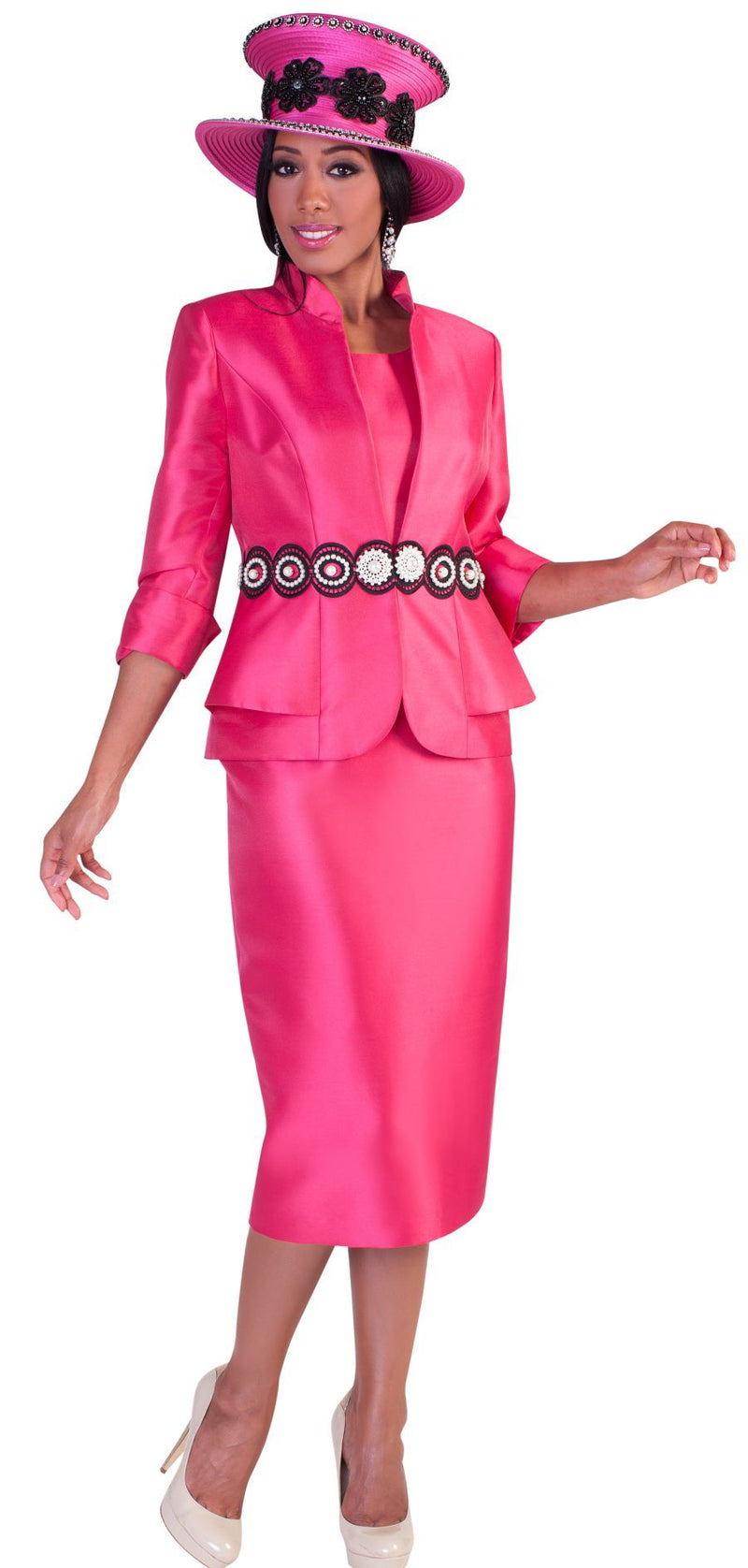Tally Taylor Suit 4617-Fuchsia/Black - Church Suits For Less