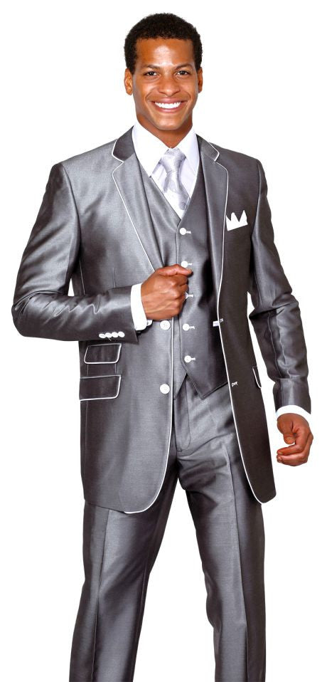 Milano Moda Men Suit 5702V1-Silver - Church Suits For Less