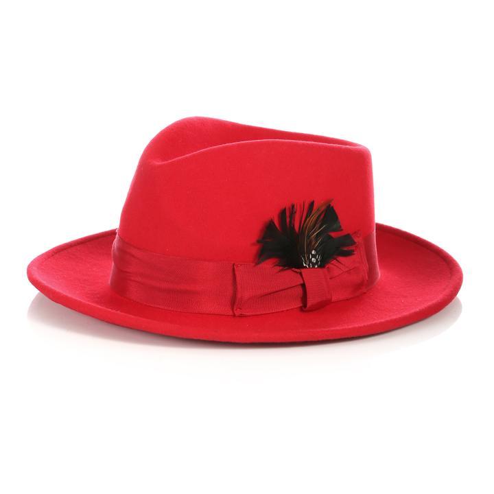 Men Fedora Hat-RED S - Church Suits For Less