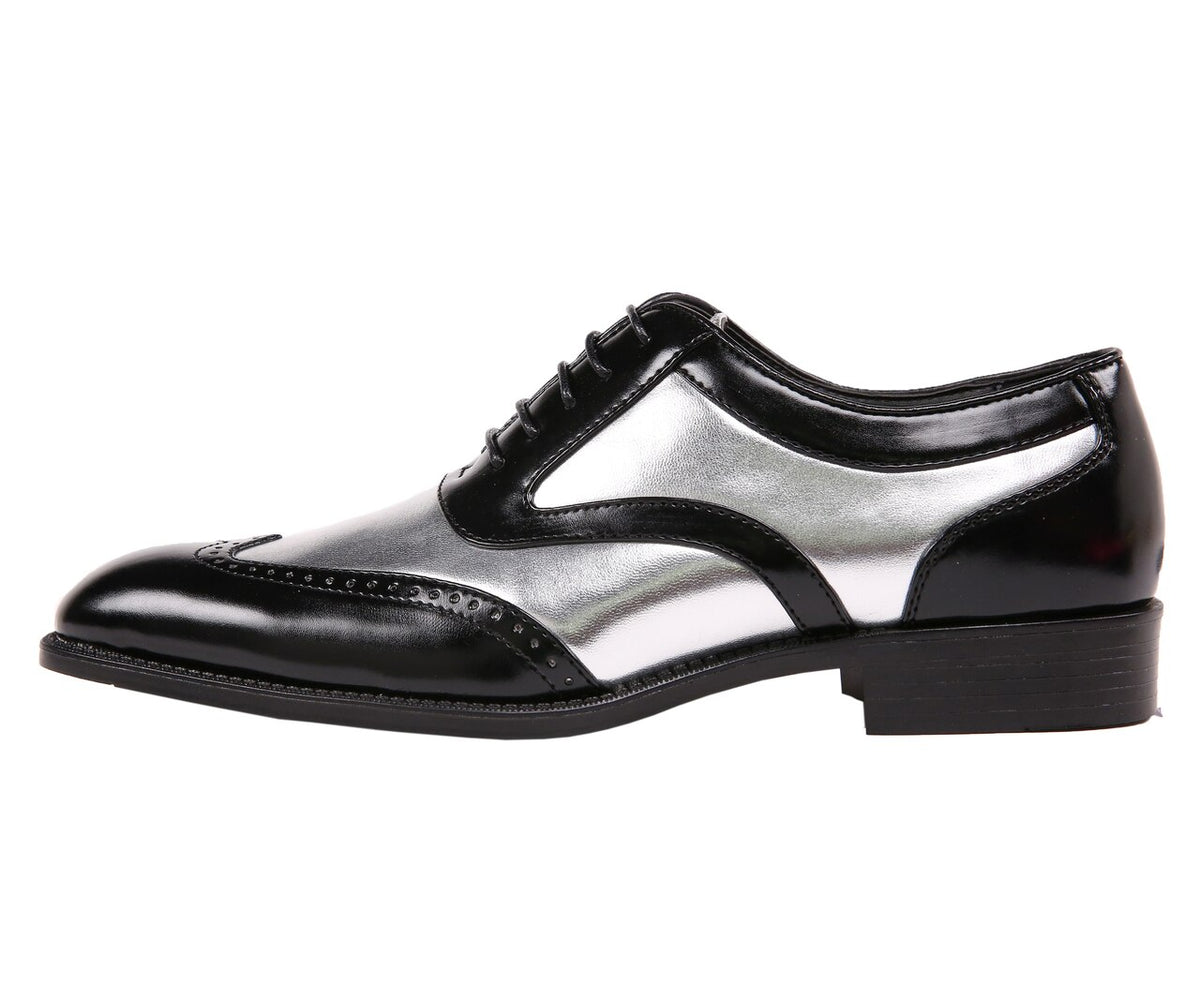 silver and black dress shoes Men's Black and Gray Wingtip Brogue Tuxedo Dress Shoes US 10.5 / Black/Gray / D main image 0