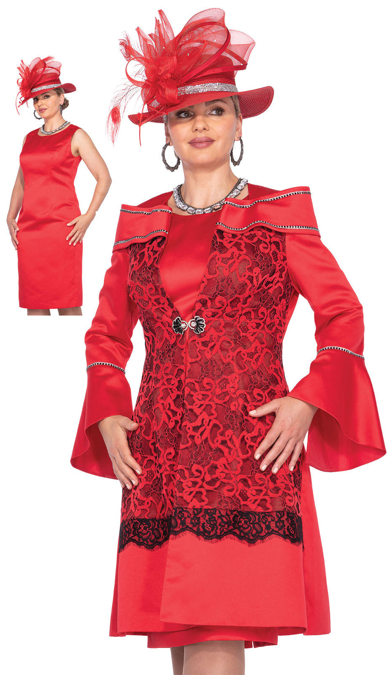 Designer Church Dress 5868-Red - Church Suits For Less