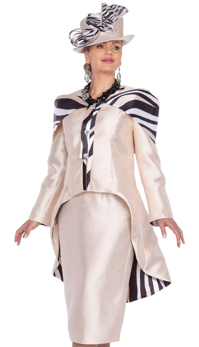 Designer Church Suit 5860 - Cream/Black - Church Suits For Less