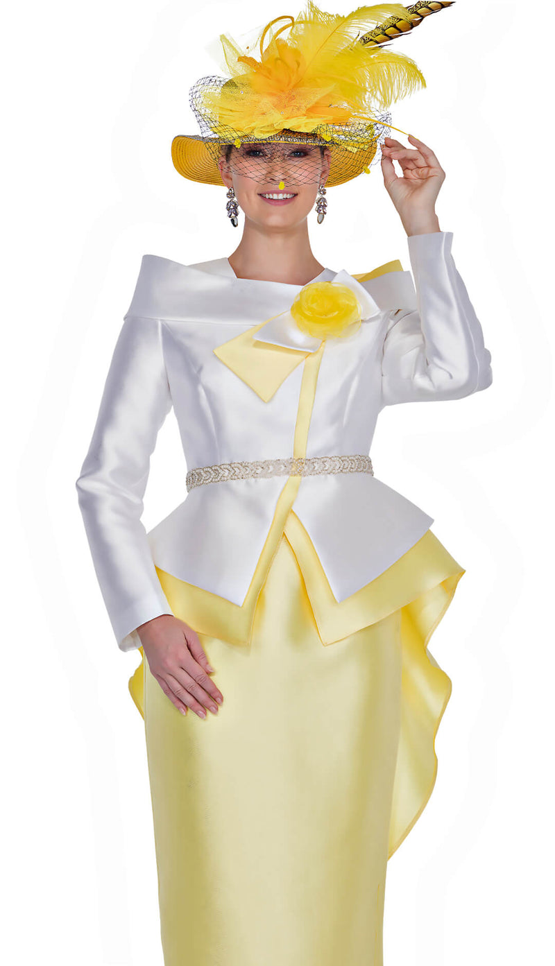 Aussie Austine Church Suit 5875-Banana/White - Church Suits For Less