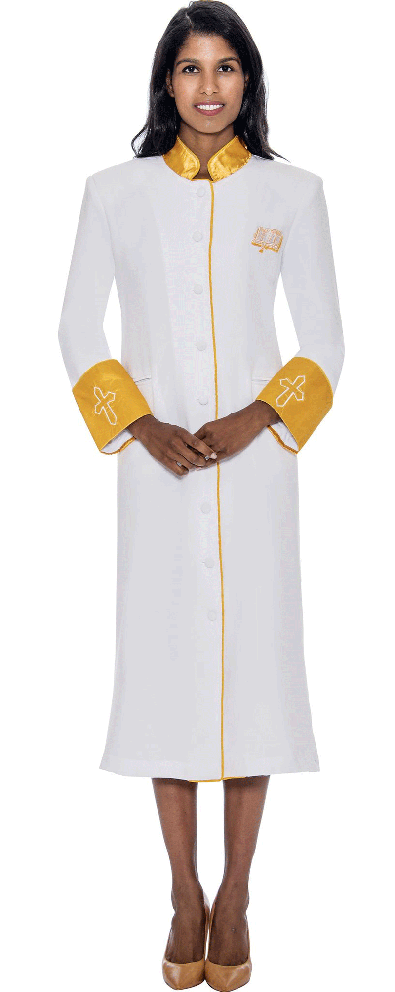 Women Cassock Robe RR9001-White/Gold - Church Suits For Less