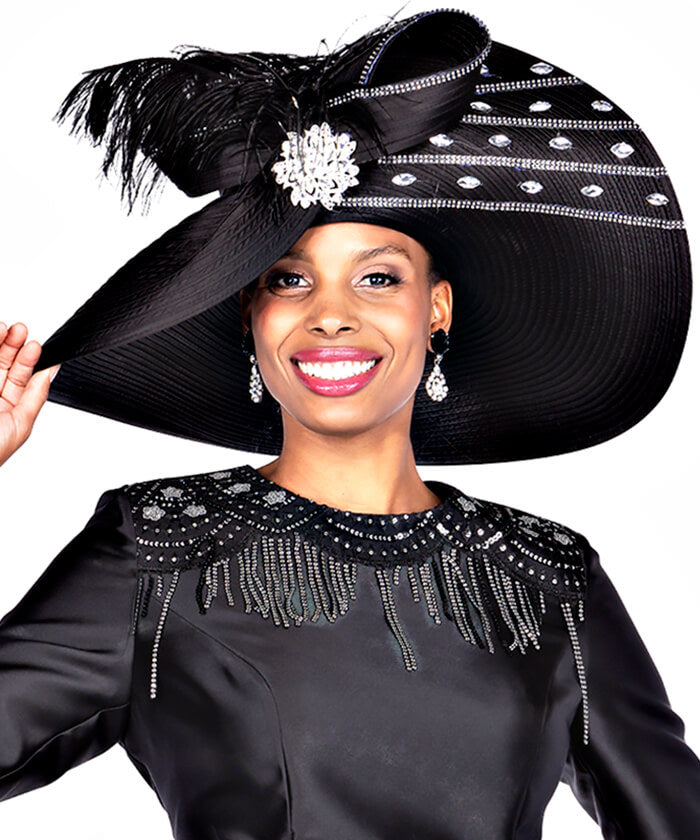 Champagne Italy Church Hat 5917 - Black - Church Suits For Less