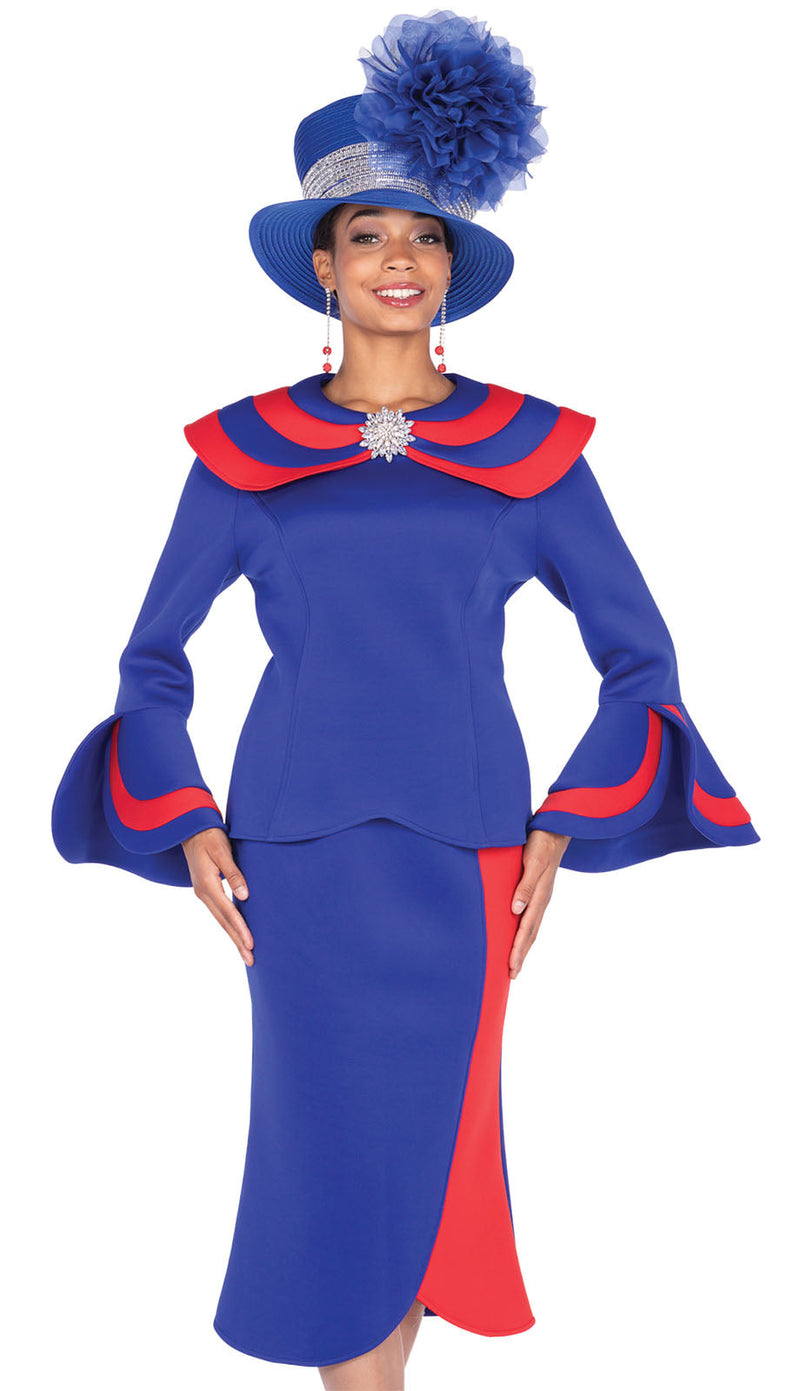 Aussie Austine Church Suit 5926-Royal Blue/Red - Church Suits For Less