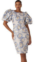 Chancele Church Dress 9731-Blue/Silver - Church Suits For Less