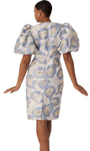 Chancele Church Dress 9731-Blue/Silver - Church Suits For Less