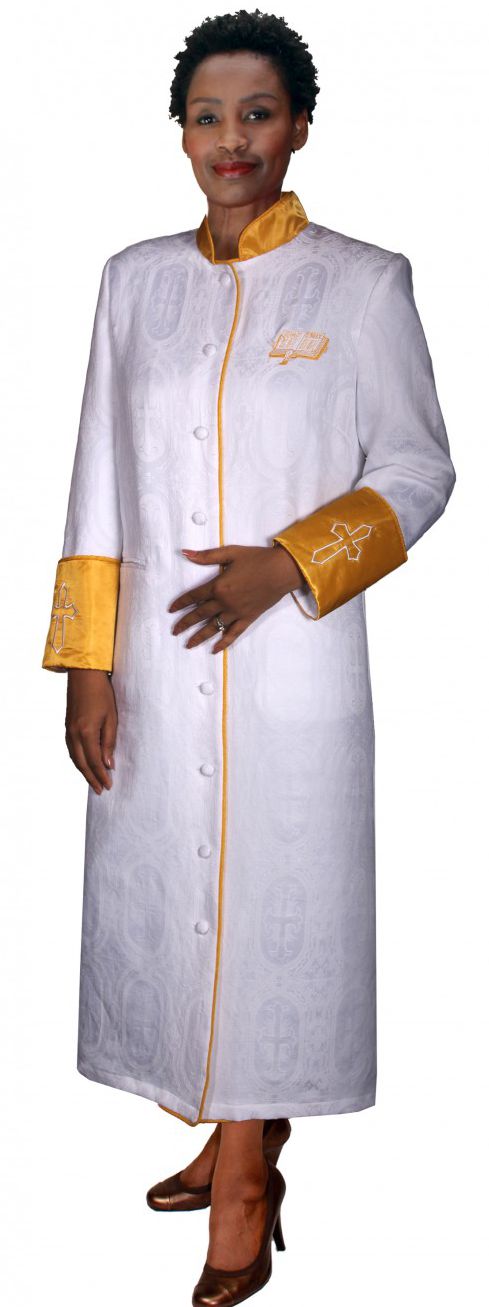 Women Cassock Robe RR9501-White/Gold - Church Suits For Less