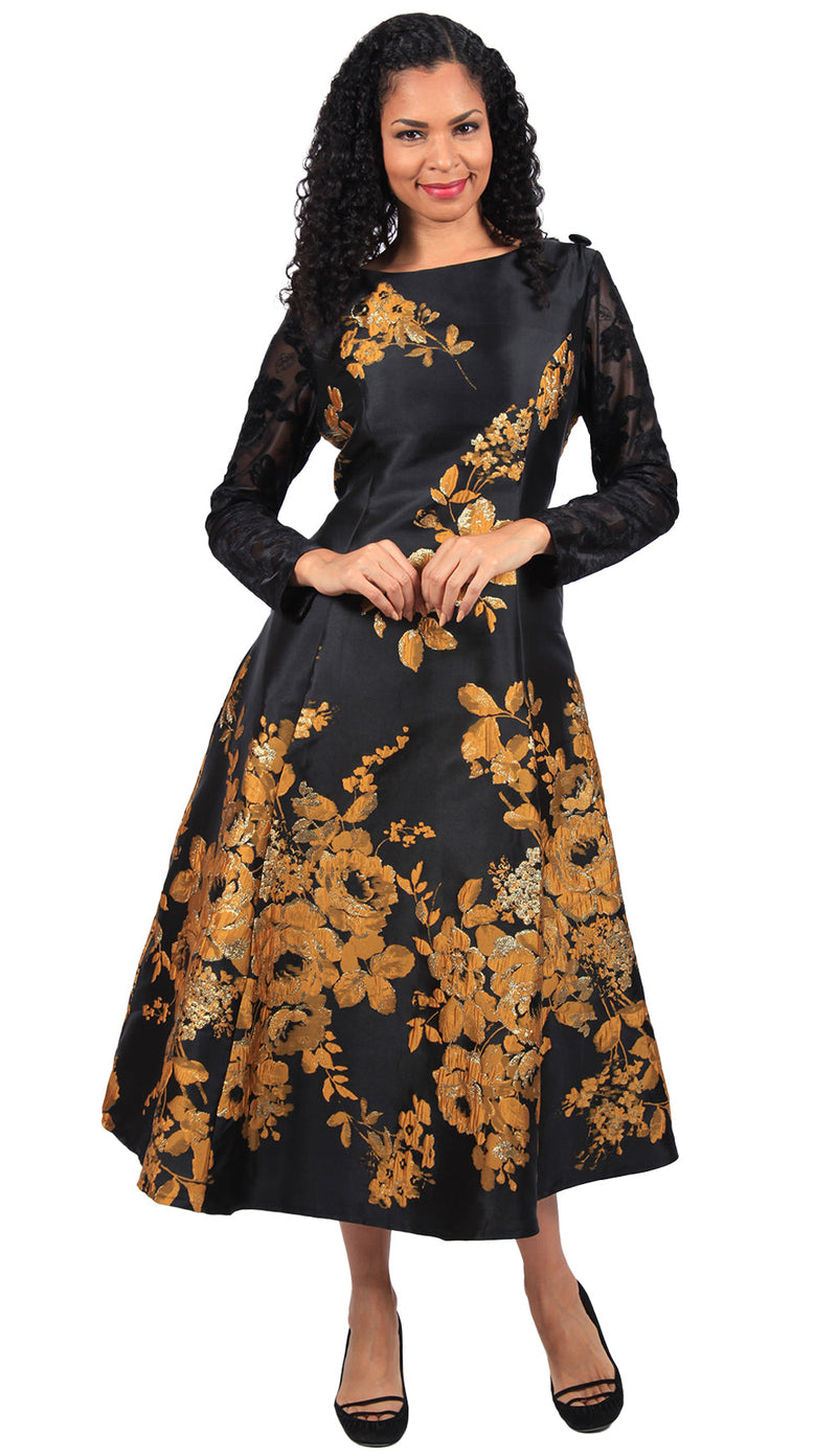 Diana Couture Church Dress 8663-Black/Gold