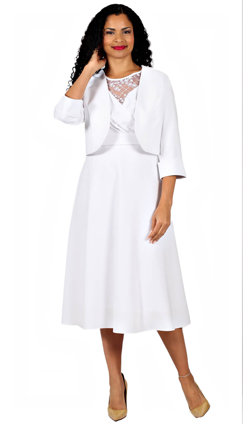 Diana Couture Church Dress 8695-White - Church Suits For Less