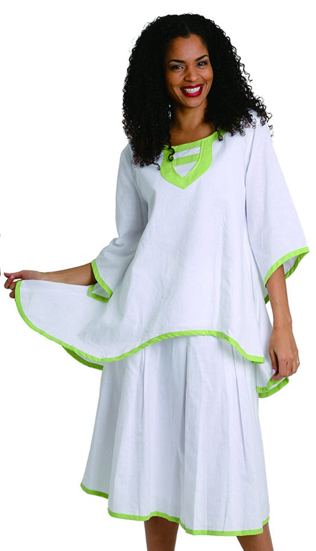 Diana Linen Skirt Set 8215-White/Lime