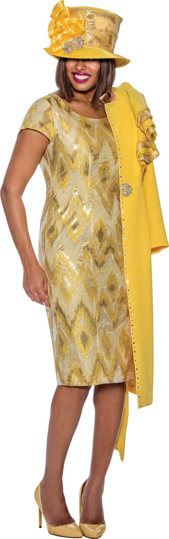 Divine Queen Church Dress 2032C-Yellow - Church Suits For Less