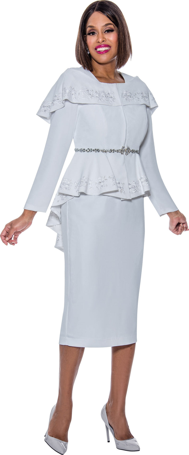 Divine Queen Skirt Suit 2162-White - Church Suits For Less