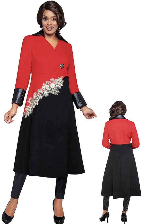 Dorinda Clark Cole Coat Dress 101-Black/Red - Church Suits For Less