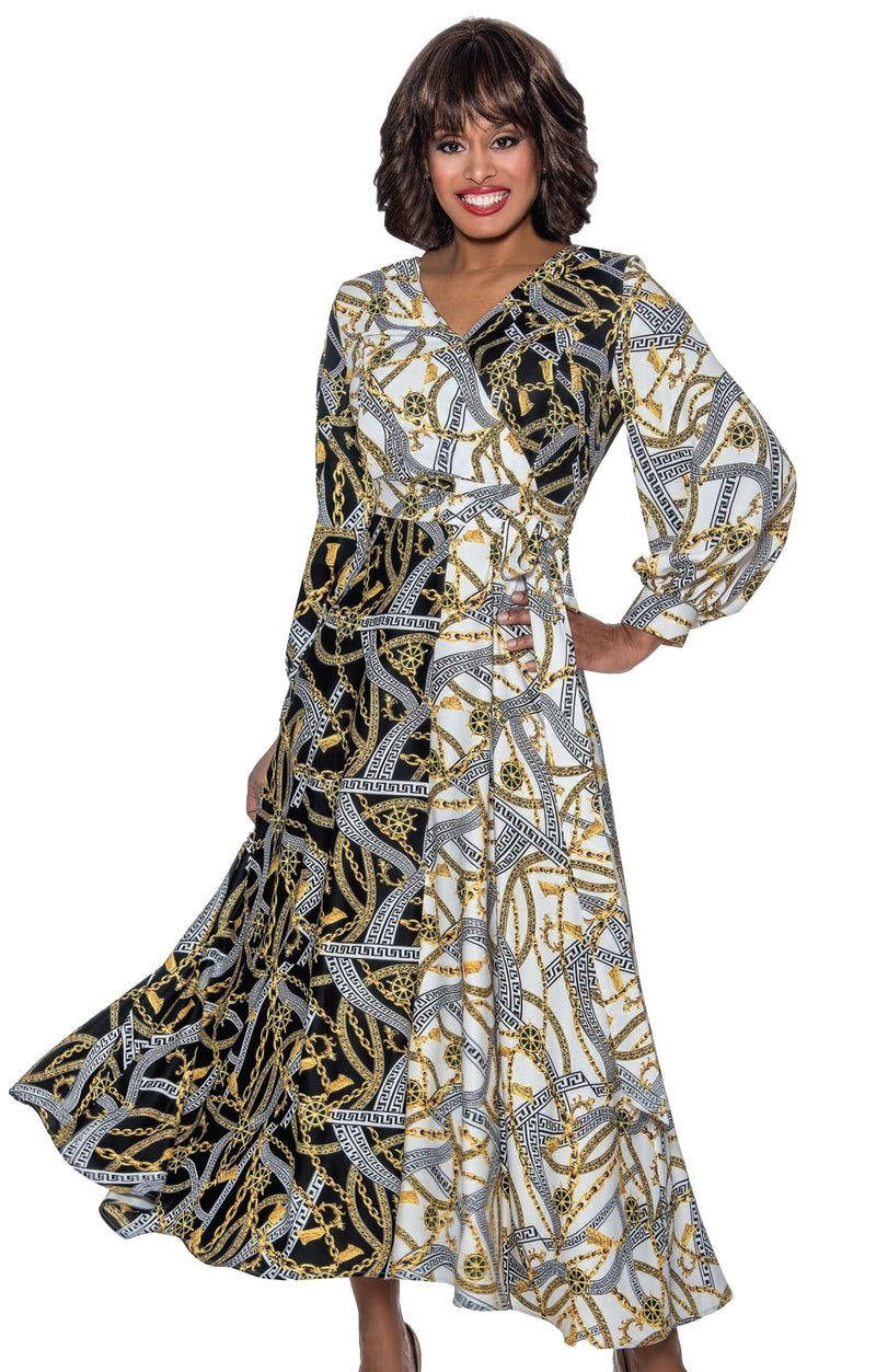 Church Dress By Nubiano 1241-Black/White/Multi - Church Suits For Less