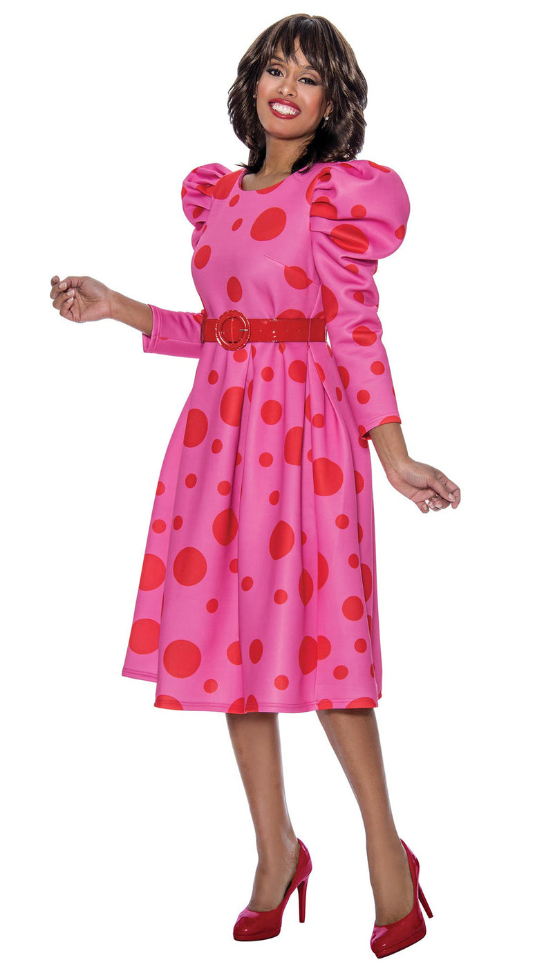 Church Dress By Nubiano 1431-Pink/Red - Church Suits For Less