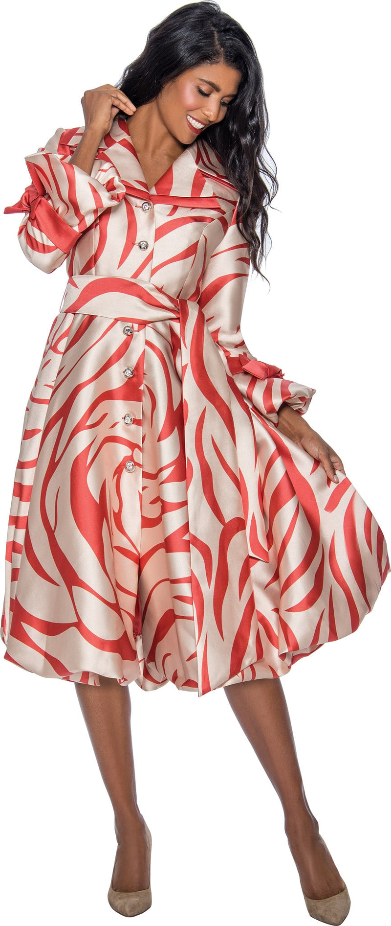 Church Dress By Nubiano 1771-Coral/Champagne - Church Suits For Less