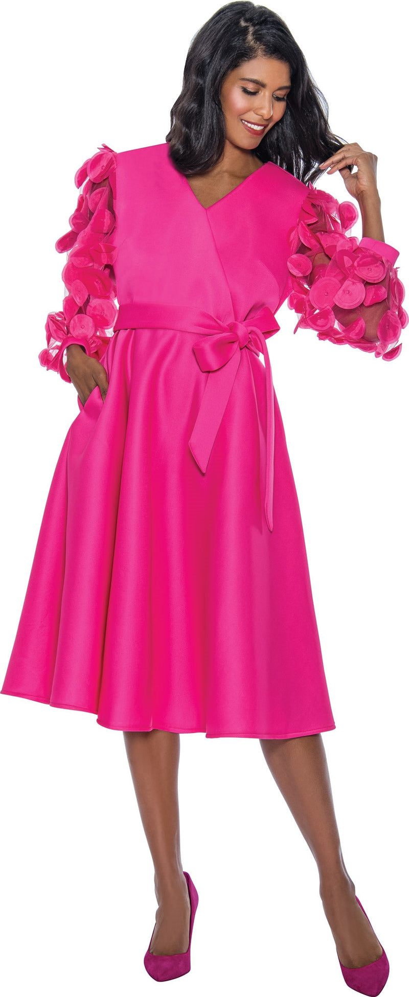 Church Dress By Nubiano 921-Hot Pink - Church Suits For Less