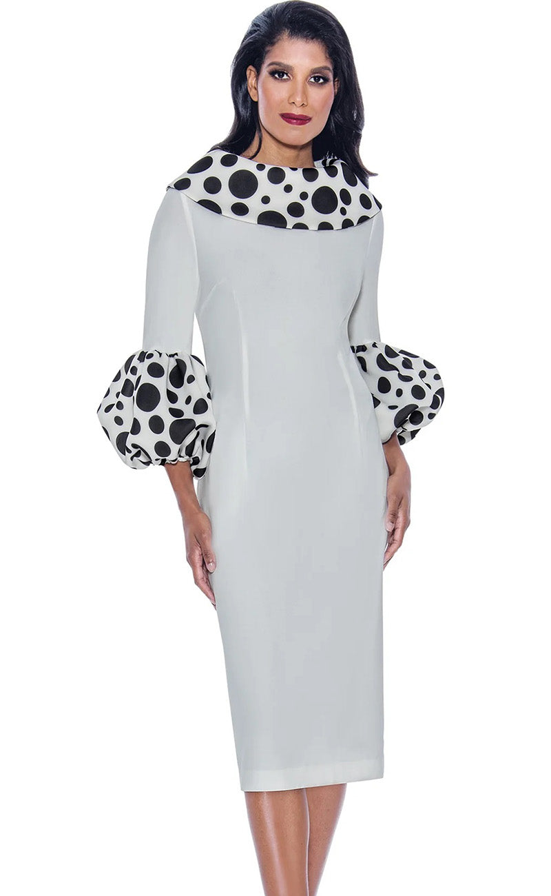 Church Dress By Nubiano 12151-White/Black