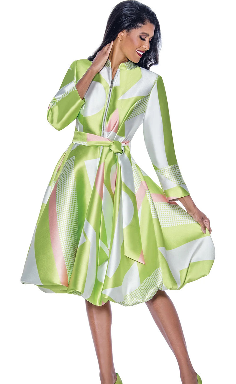 Church Dress By Nubiano 12251-Pink/Lime