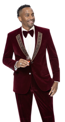 EJ Samuel Modern Fit Fashion Suit JP110 - Burgundy - Church Suits For Less