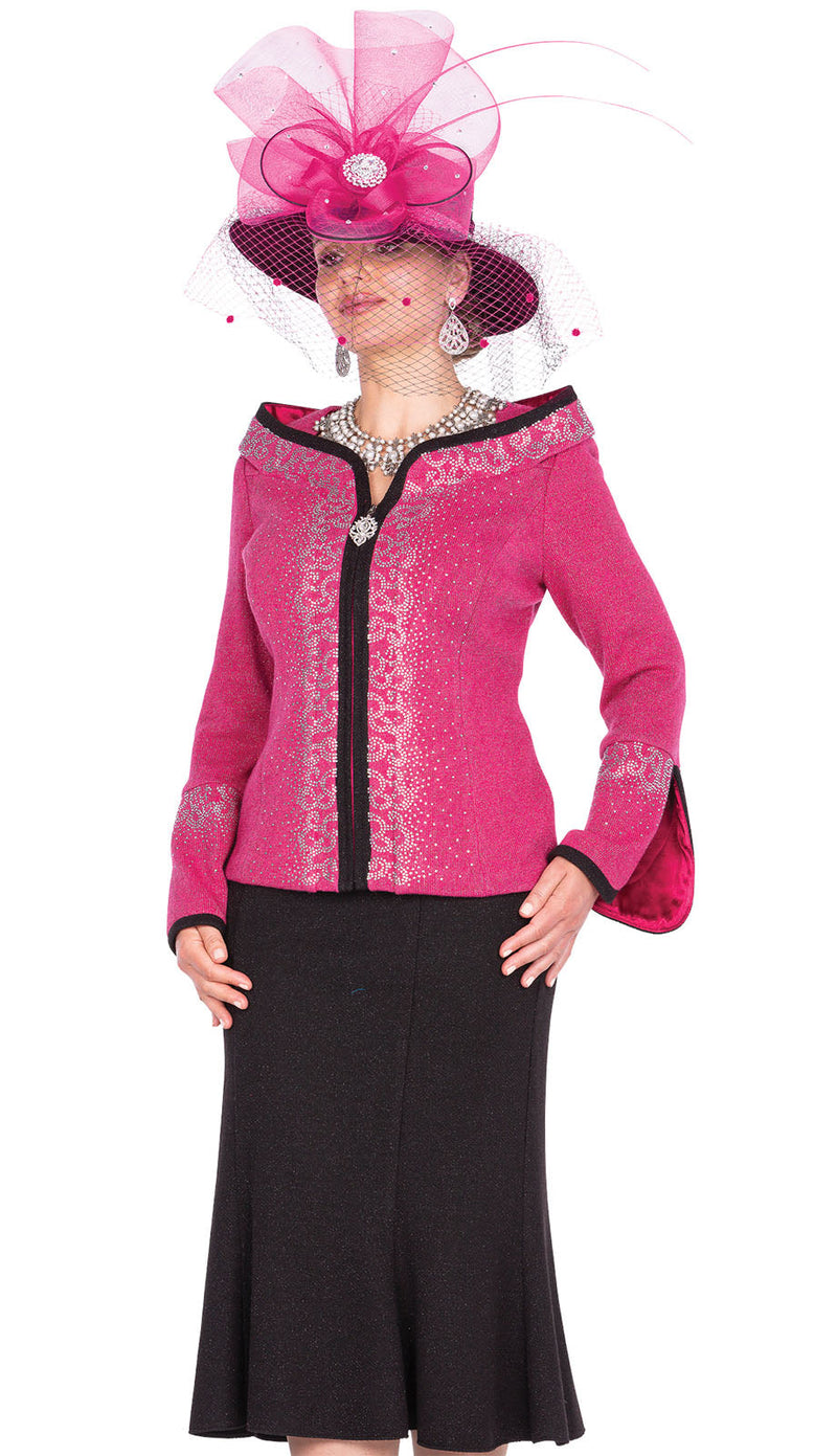 Champagne Italy Church Suit 5963-Fuchsia/Black - Church Suits For Less