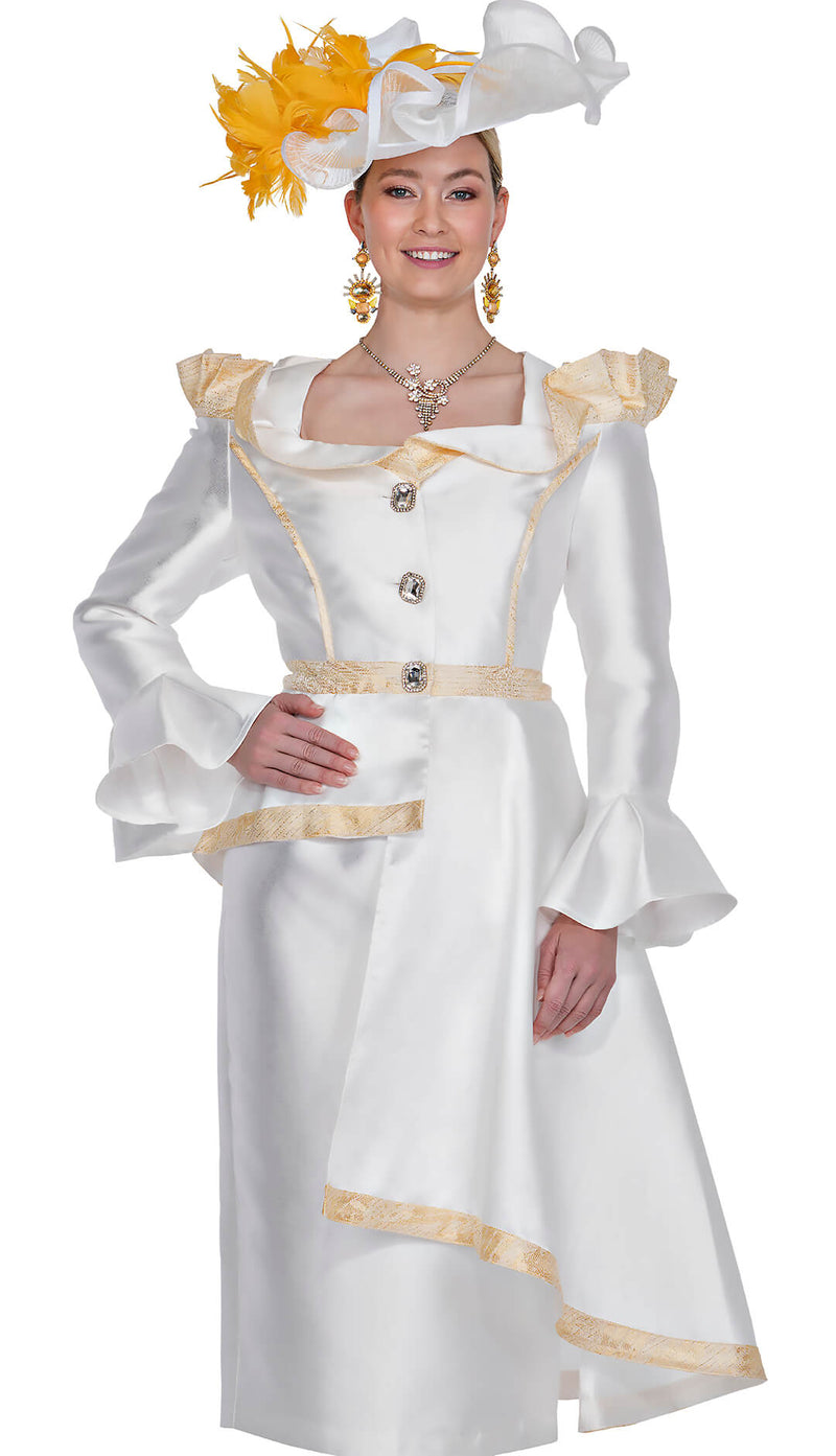 Elite Champagne Church Suit 5885-White - Church Suits For Less