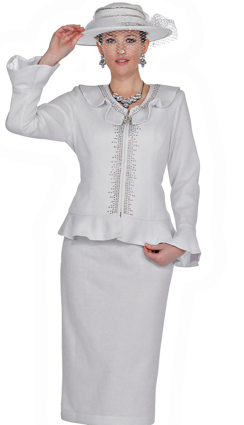 Elite Champagne Church Suit 5960-White - Church Suits For Less