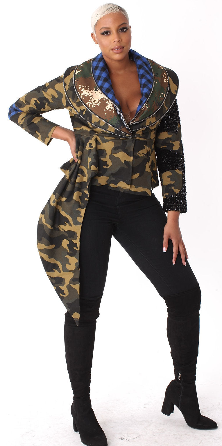 For Her Women Jacket 81789-Camo Royal - Church Suits For Less