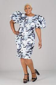 For Her Women Dress 8785-Grey Camo - Church Suits For Less