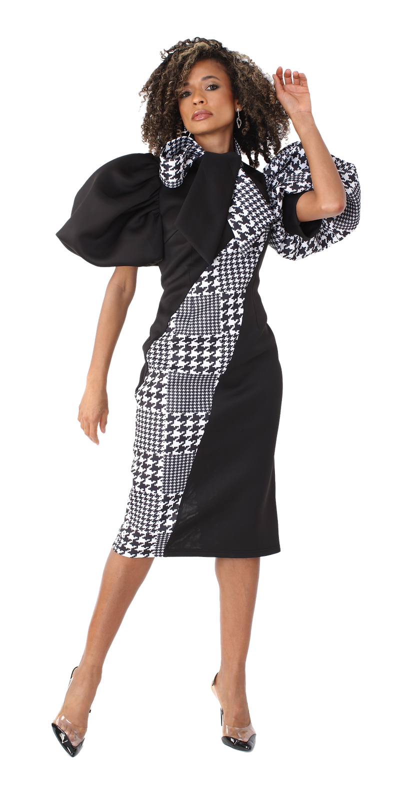 For Her Women Dress 81885-Black/White - Church Suits For Less