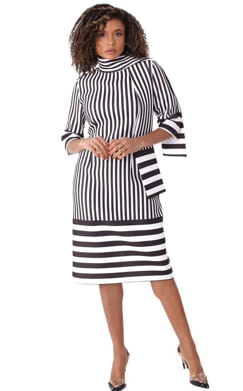 For Her Women Dress 82059-White/Black - Church Suits For Less