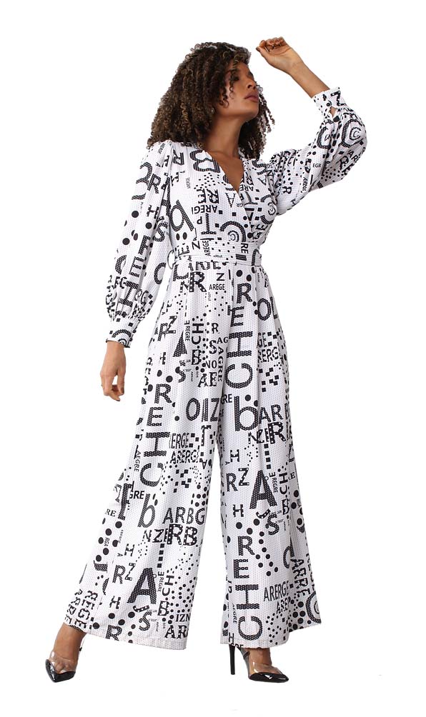 For Her Women Jump Suit 81990-White/Black - Church Suits For Less