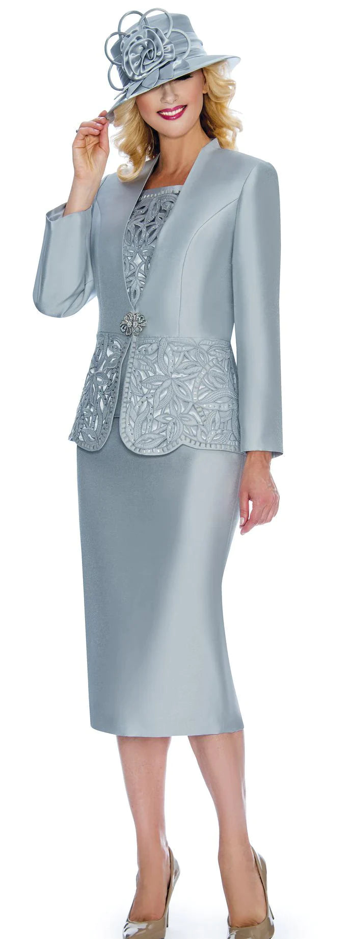 Giovanna Church Suit G1088-Silver - Church Suits For Less