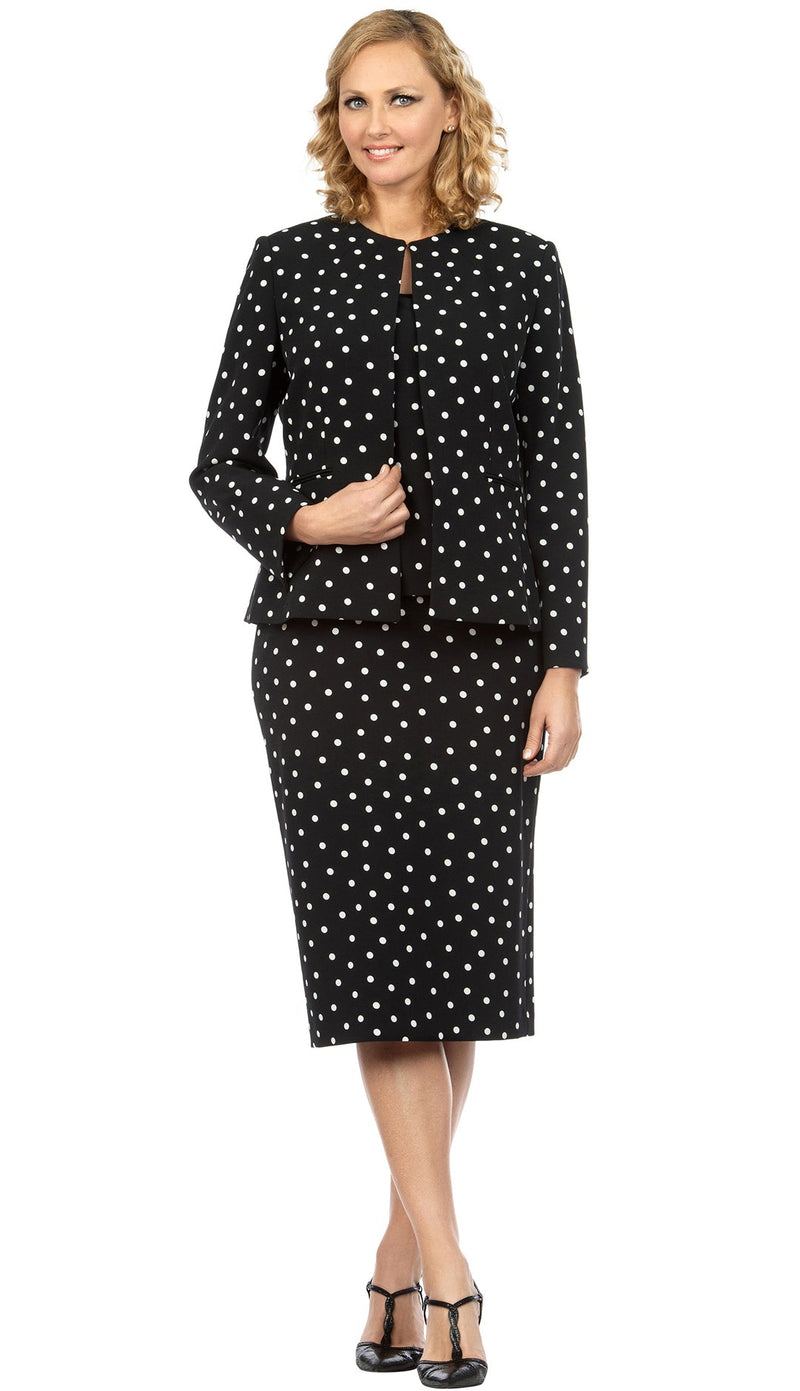 Giovanna Usher Suit S0721-Black With White Dots - Church Suits For Less