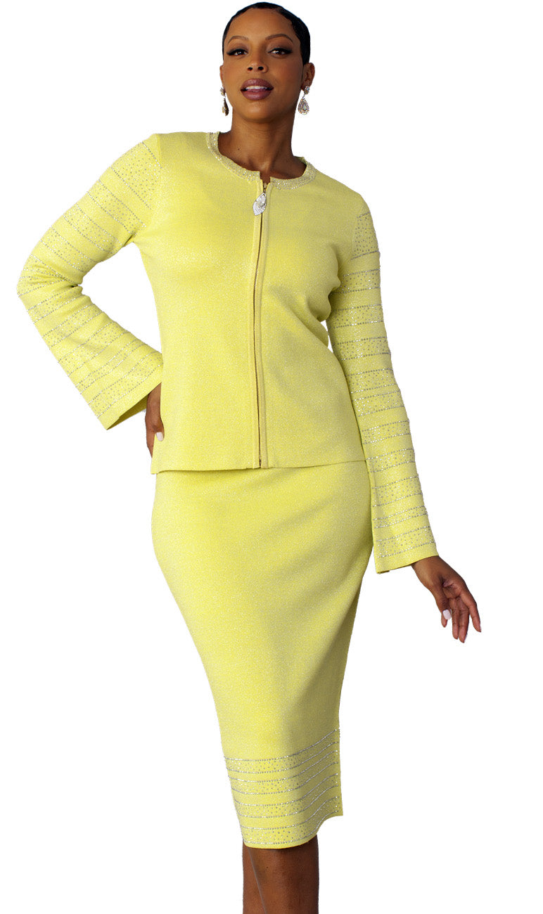 Kayla Knit Suit 527-Lemon/Silver - Church Suits For Less